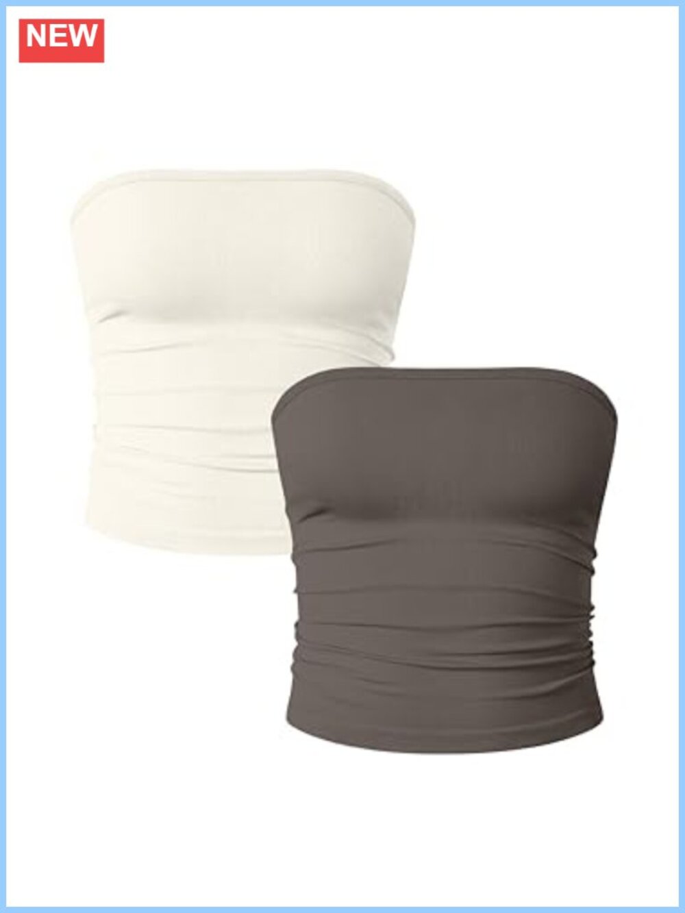 2 Piece Ruched Tube Tops Strapless Crop Tops Stretch Nylon Spandex